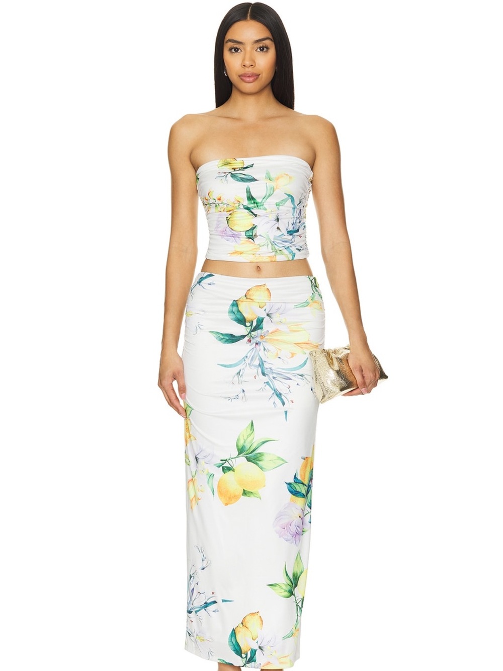 REVOLVE More to come White Maxi Skirt with Lemon & Floral Print